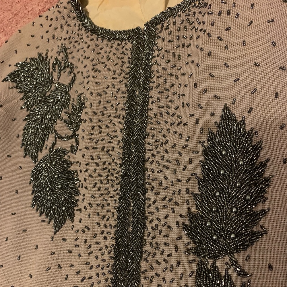 Stunning Vintage Taupe Embroidered Wool Cardigan